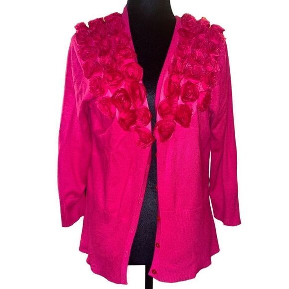 Christina Sweaters - Marisa Christina Pink Cardigan Sweater with Rolled Flower Accent in Size L